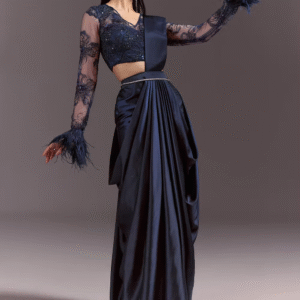 Midnight Navy Feather Saree 💙✨🌌